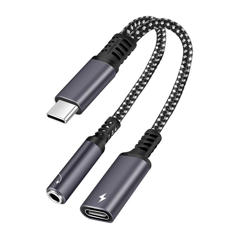 Earphone Splitter Jack - USB Cスプリッター付き急速充電ケーブル,オーディオアダプター,ヘッドホンジャック,タイプC,10 W, 60W PD, 2