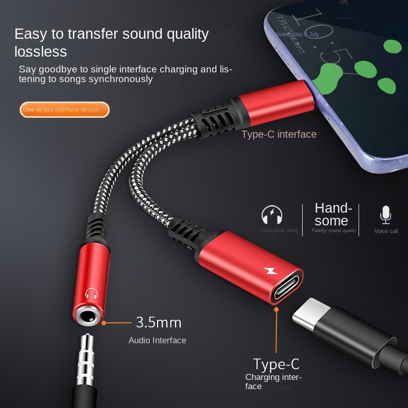 USB Cスプリッター付き急速充電ケーブル,オーディオアダプ - Earphone Splitter Jack のレビューと価格